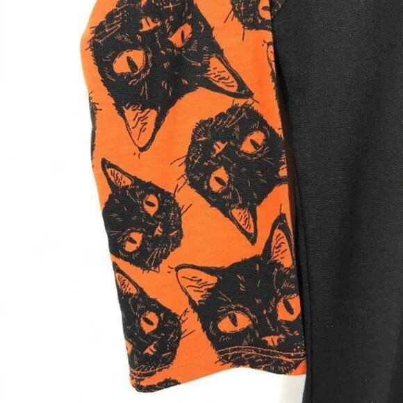 LulaRoe Womens XXS Randy Tee TShirt Cat Print Black Orange 3/4 Sleeve Halloween - Picture 3 of 10